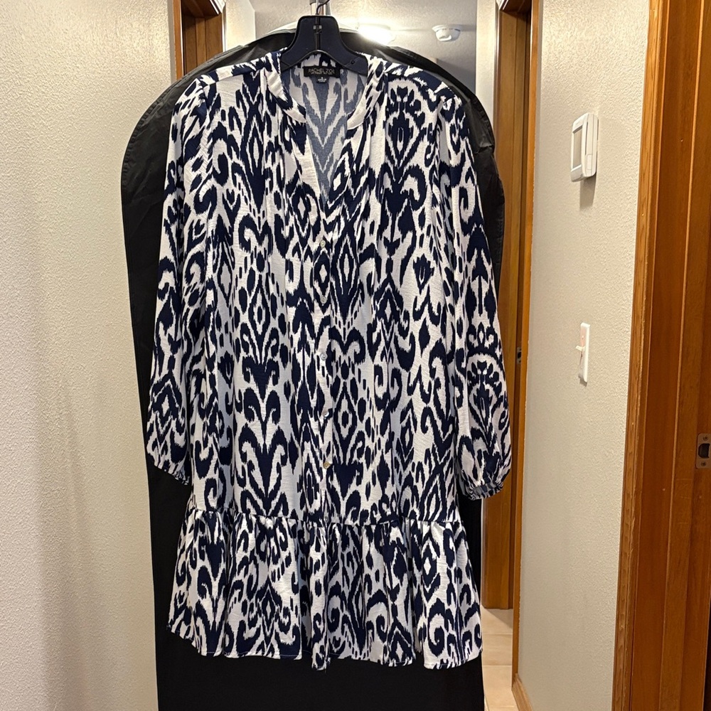 Rachel Zoe Navy and White Ikat Tunic Dress
